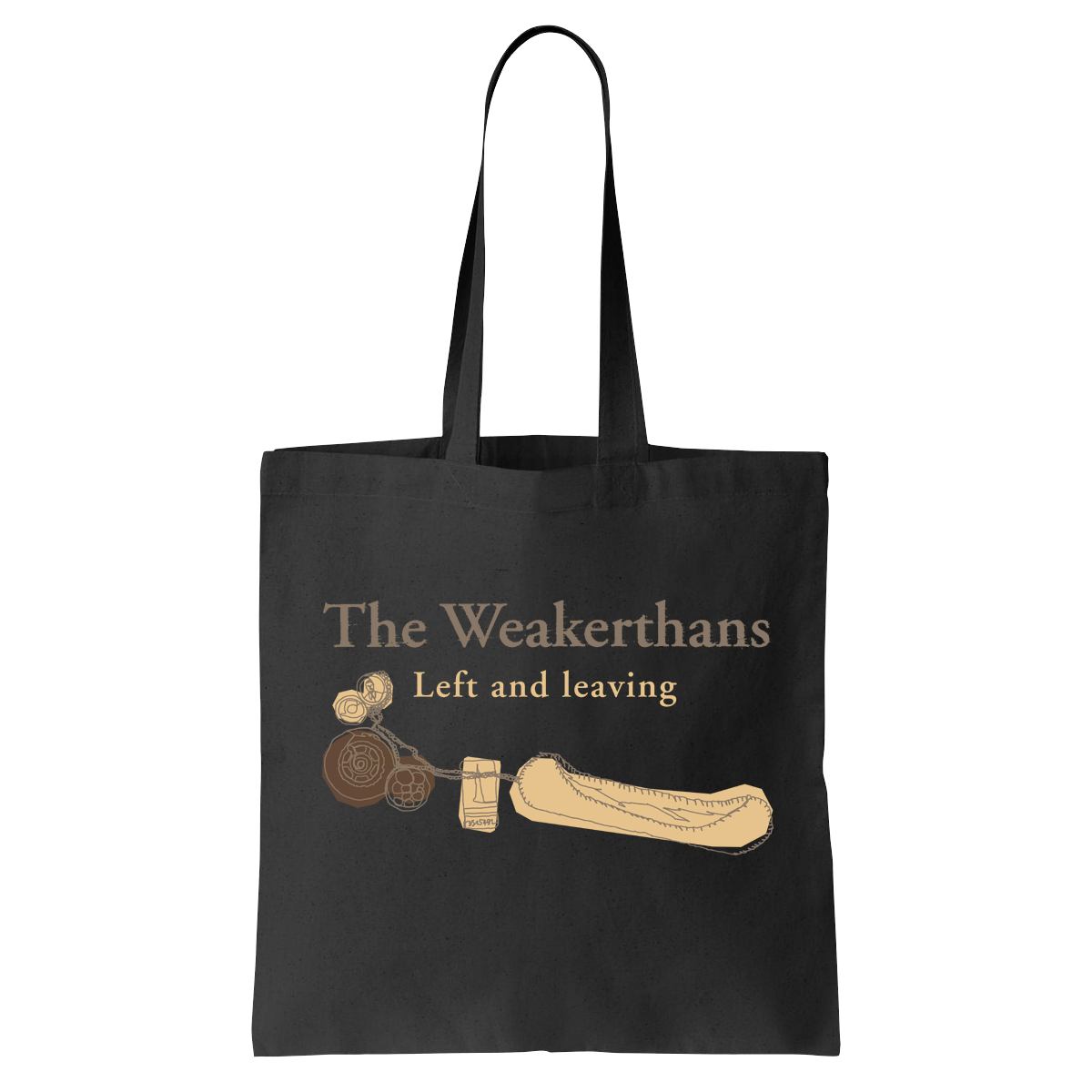 Left And Leaving Line Drawing Tote Bag (Black)